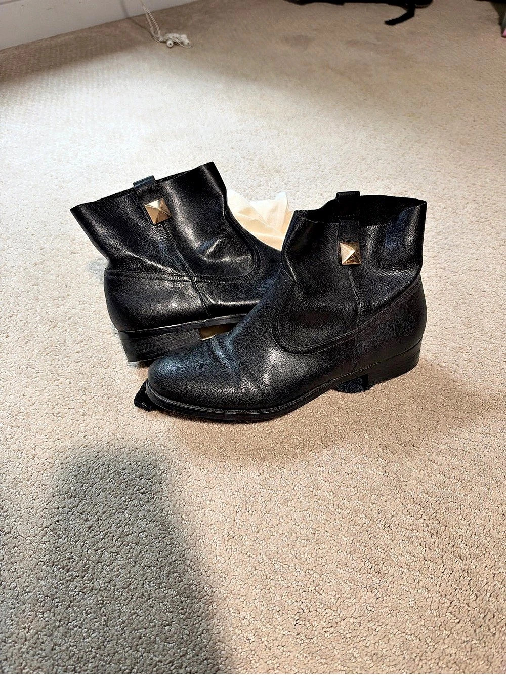 Black Ankle Boots with Gold-Tone Pyramid Studs